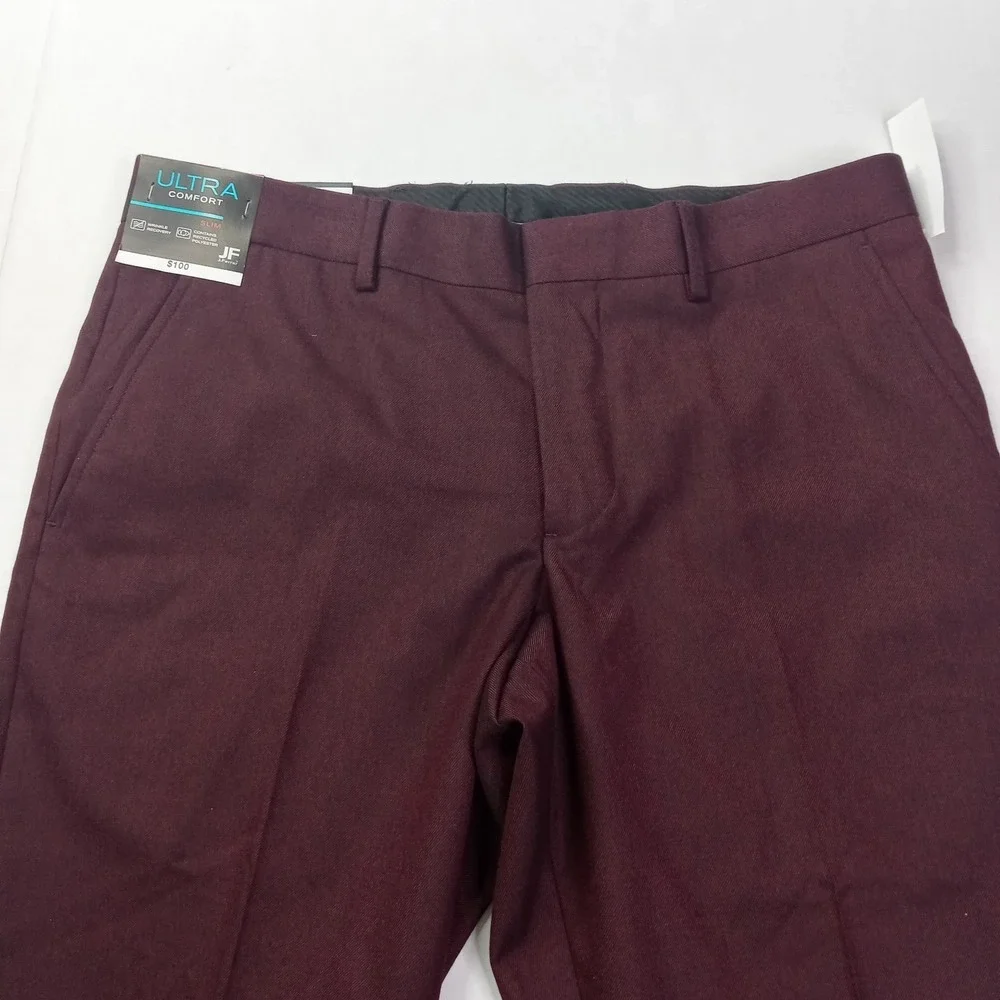 JF J Ferrar Men's Ultra Comfort Slim Flat Front Dress Pants Size 32x29 Burgundy